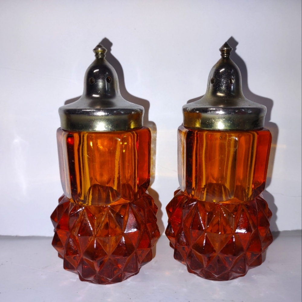Vintage Amber Glass Salt & Pepper Shakers
